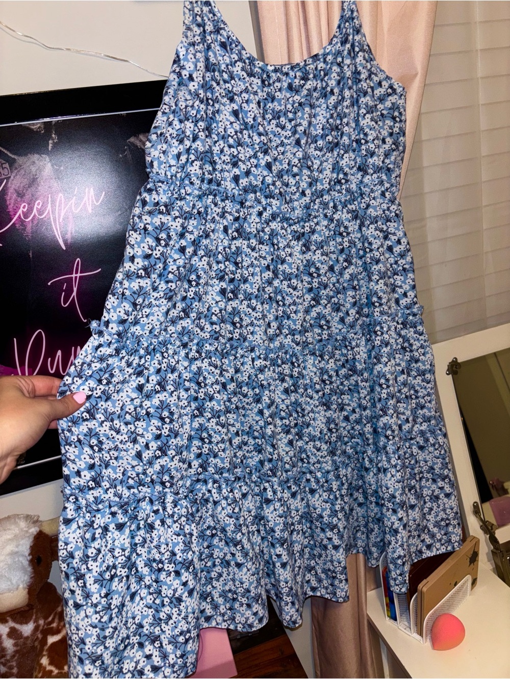 white blue floral dress